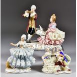 Ten Dresden Lace Figures and Three Irish Dresden Figures plus One Other Similar, including a