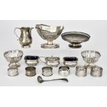 A George III Silver Oval Sugar Basket and Mixed Silver Ware, the basket maker's mark indistinct,