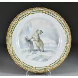 A Royal Copenhagen Fauna Danica Plate, featuring standing 'Ursus maritimus' (polar bear) painted and