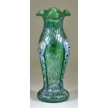 A Green Iridescent Glass Vase in the Manner of Kralik Martele Range, of slender baluster shape and