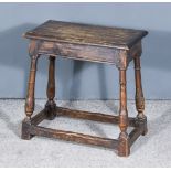 An Old Rectangular Joint Stool, on slender baluster turned supports, with plain stretchers, 19ins