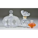 Three Lalique Clear and Frosted Glass Scent Bottles, including "Deux Fleurs" bottle and stopper, 3.