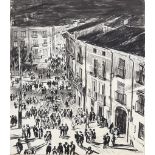 ***David Muirhead Bone (1876-1953) - Drypoint Etching - Metropolitan scene with figures congregating