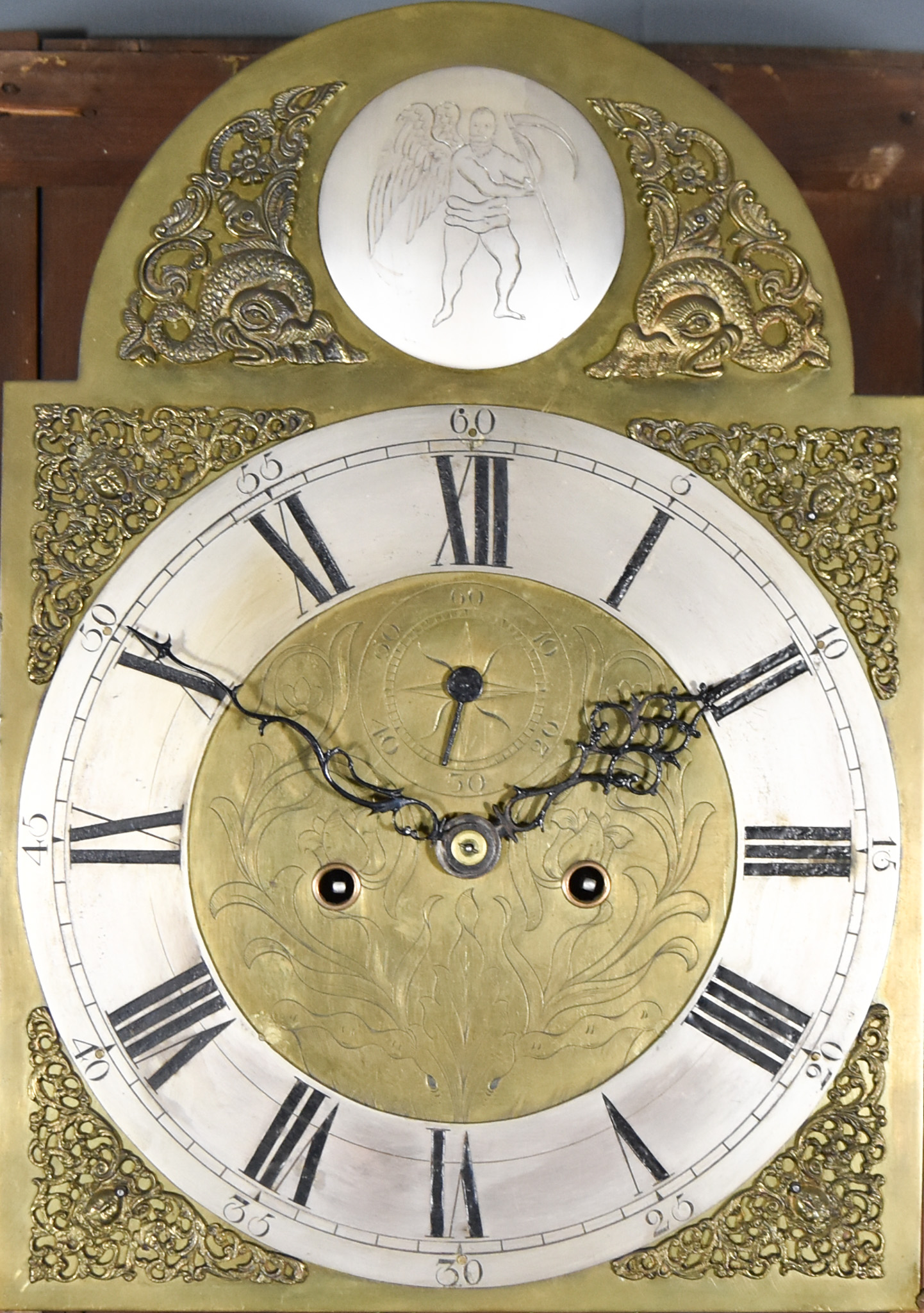 A 19th Century Mahogany Long Case Clock, the 12ins arched brass dial with silvered chapter ring with - Image 2 of 2