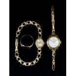 A Mixed Lot of 9ct Gold, comprising - a lady's manual wind wristwatch by Garrard, on conforming