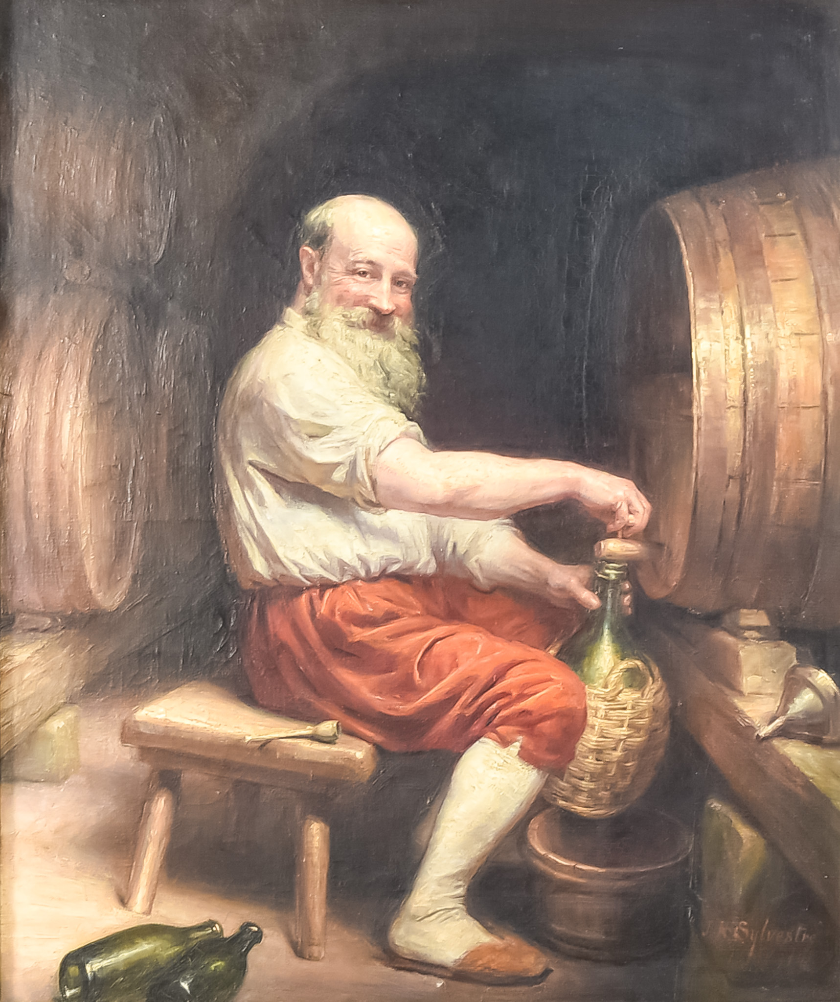 Joseph Noel Sylvester (1847-1926) - Oil painting - Full-length portrait of a seated bearded man