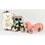 Three Stieff Soft Toy Animals, comprising - bear with steel ear button, 10ins overall, Dachshund