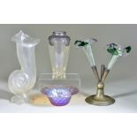 A Collection of Early 20th Century Glassware, including - a pink and yellow iridescent glass vase of