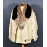 A Lady's Coney Fur Short Jacket with Knitted Wool Collar and Cuffs, size 10, two lady's fur-lined