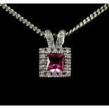 An 18ct White Gold Pink Tourmaline Pendant and Chain, Modern, set with a centre faceted pink