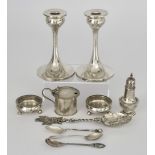 A George VI Silver Four-Piece Condiment Set and Mixed Silver Ware, the condiment set by James
