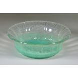 A Schneider Green Flecked and Green Glass Circular Bowl, Circa 1930, the exterior with acid etched