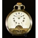 An Eight Day Hebdonas Patent Keyless Pocket Watch, 20th Century, silver case, 48mm diameter, white
