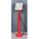 A 1960s PCL Garage Forecourt Tyre Pressure Gauge/Pump, with water supply, in white and red painted