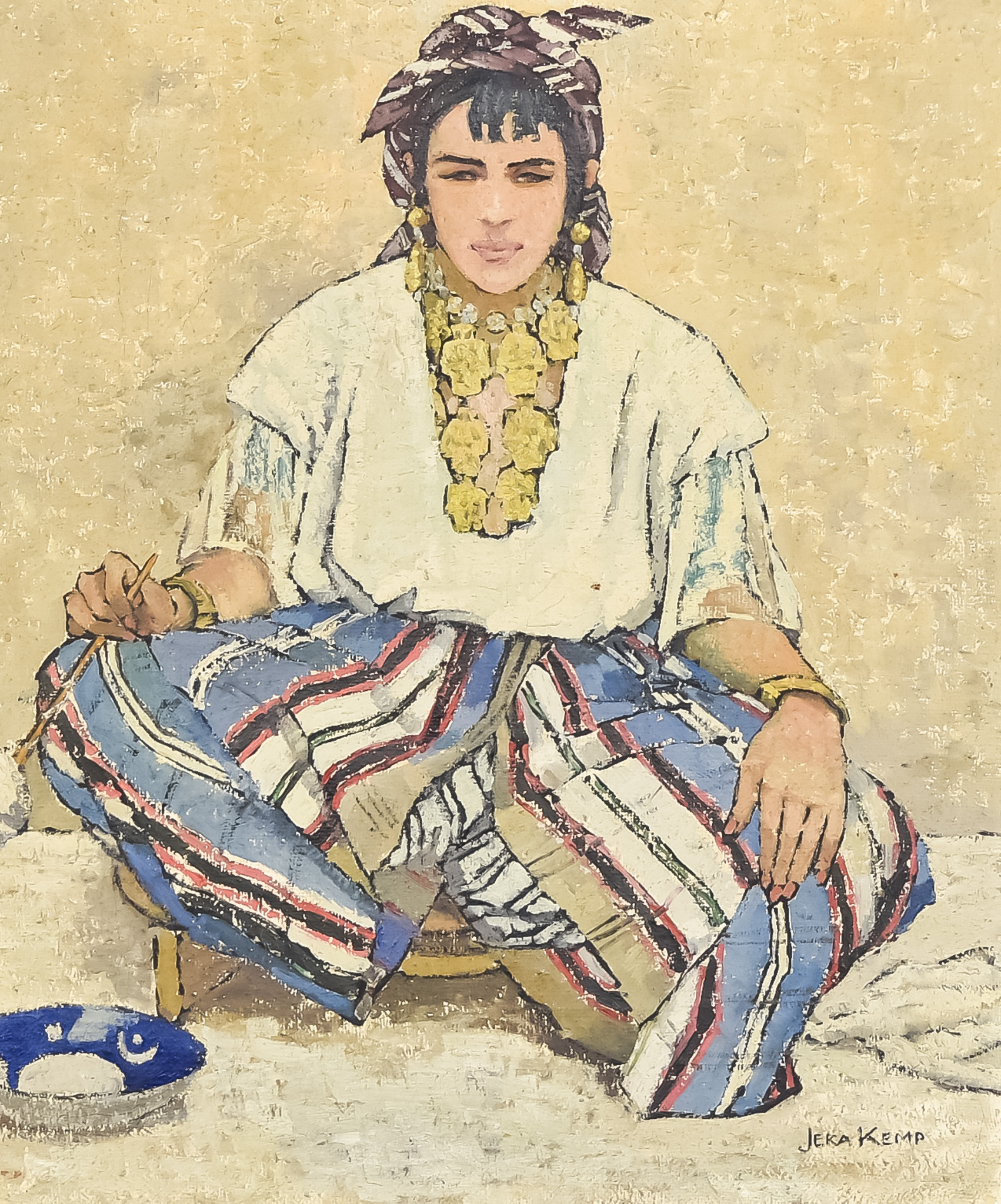 ***Jeka Kemp (1876-1966) - Oil painting - Full-length portrait of a seated North African (Berber)