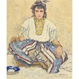 ***Jeka Kemp (1876-1966) - Oil painting - Full-length portrait of a seated North African (Berber)