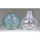 A Lalique Clear and Frosted Glass Osumi Pattern Vase, 7ins high, etched Lalique France to base,