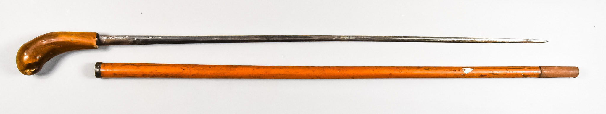 A Late 19th/Early 20th Century Continental Sword Stick, 27ins bright steel double edged blade with