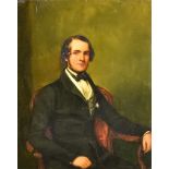 19th Century English School - Oil Painting - Half-length seated portrait of a gentleman wearing