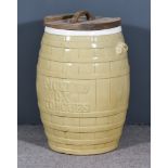 A Stoneware "Pickled Ox Tongues" Two-Handled Barrel, 27ins high and associated wooden cover