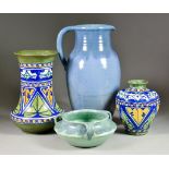 Two Hanley Design Vases and Two Pieces of Upchurch Pottery, 20th Century, the Hanley vases by