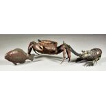 A Japanese Bronze Articulated Model of a Crab, Meiji Period - Late 19th/Early 20th Century, 9ins (