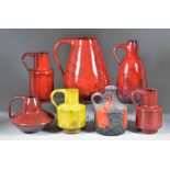 Hartwig Heyne Hoy AKA 'Hey' (Act. 1960-70s) - red one-handled vase with conical neck 7.5ins high,