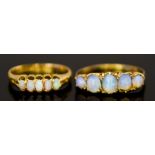 Two Gem Set Rings, 20th Century, comprising - one 18ct five stone ring set with small opals, size