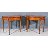 A Pair of Yew Wood and Rosewood Banded D Shaped Card Tables of Georgian Design, the baize lined tops