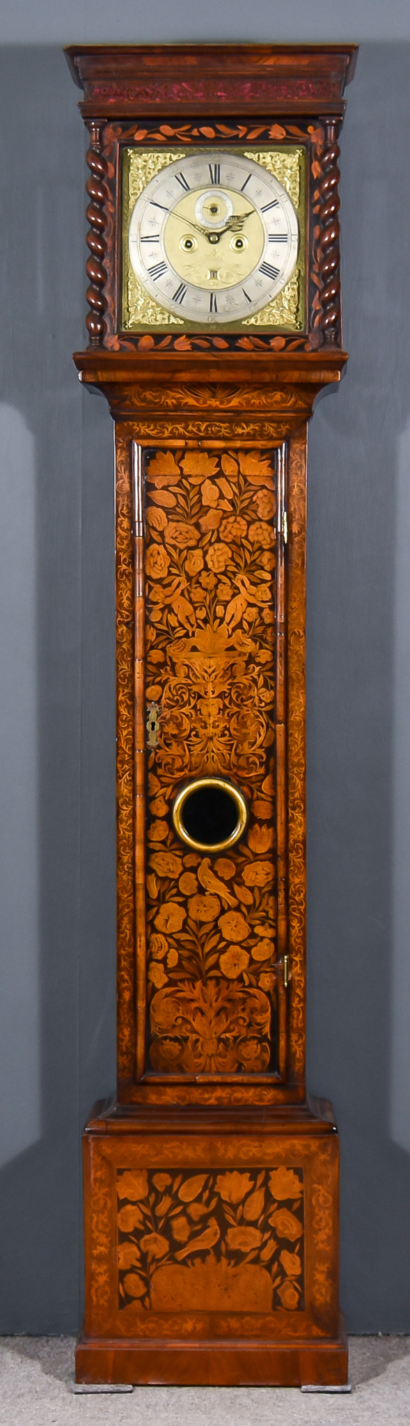 A Late 17th/Early 18th Century Walnut and Floral Marquetry Longcase Clock by Barnes of London, the