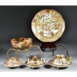 A Japanese Satsuma Pottery Bowl and Four Other Pieces of Satsuma, the bowl of shaped outline, finely