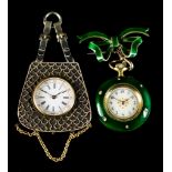 A Lady's Continental Enamel Keyless Fob Watch, 20th Century, white metal case, 28mm diameter,