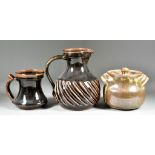 A Selection of Aylesford Pottery, 20th Century, comprising - a dark glazed jug with bulbous body and