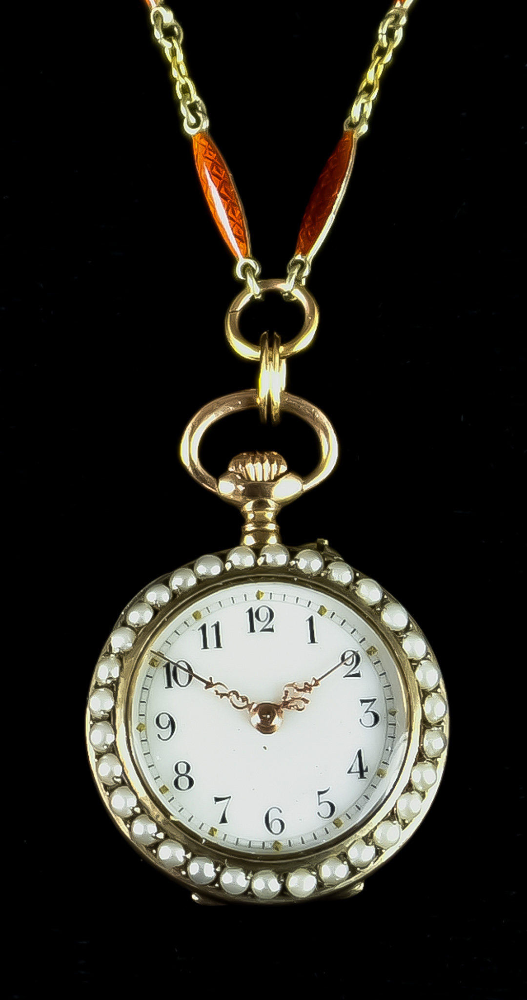 A Lady's Keyless Pendant Watch, 20th Century, case embellished with seed pearls and engine turned