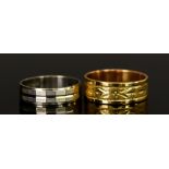 Two 18ct Gold Wedding Bands, one yellow gold, size P, the other white gold, size O, total gross