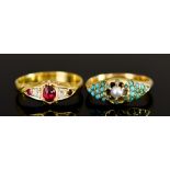 Two Gem Set Rings, 20th Century, comprising - one 18ct gold set with three red stones and two