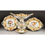 An English Porcelain Part Dessert Service, Mid 19th Century, possibly Ridgeway, of shaped and