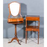 A George III Mahogany Two Tier Wash Stand, a Mahogany Shield Shaped Toilet Mirror, and a Circular