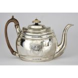 A George III Silver Oval Teapot, by Solomon Hougham, London 1802, with domed cover, stepped rim,