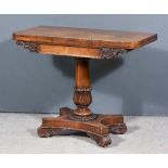 A Victorian Rosewood Rectangular Card Table the baize-lined folding top with rounded front
