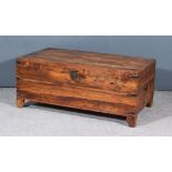 A Late 19th Century Teak and Metal Bound Chest, with carrying handles to sides, and on bracket feet,