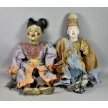 Two Oriental Marionette Puppets, with painted wood face, hands and feet, approximately 24ins (