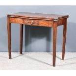 A George III Mahogany Serpentine Fronted Tea Table, with moulded edge to top, cant corners, fitted