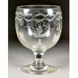 An English Glass Masonic Presentation Goblet of Large Size, Early 19th Century, typically engraved