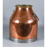 A Victorian Heavy Copper, Brass and Steel Mounted Milk Pail 15ins high