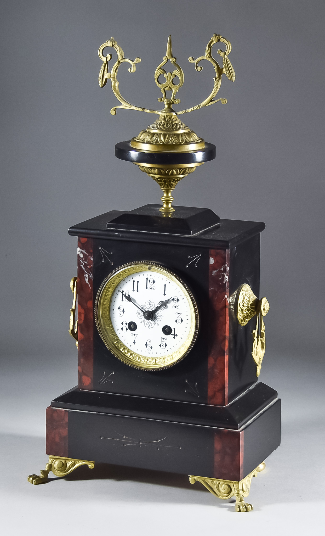 A Late 19th Century French Black Marble Cased and Gilt Metal Mounted Mantel Clock by Vincenti & Cie,