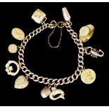 A 9ct Gold Charm Bracelet, suspended with eleven charms, 180mm, total gross weight 30.8g