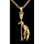 A 9ct Gold Pendant and Chain, Modern, depicting an articulated figure of a drunk supported by a lamp