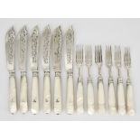 Six Victorian Silver and Mother of Pearl Handled Fish Knives and Six Fruit Forks and Mixed
