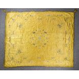 A Large Chinese Silk Embroidered Shawl, Late 19th/Early 20th Century, the yellow ground decorated